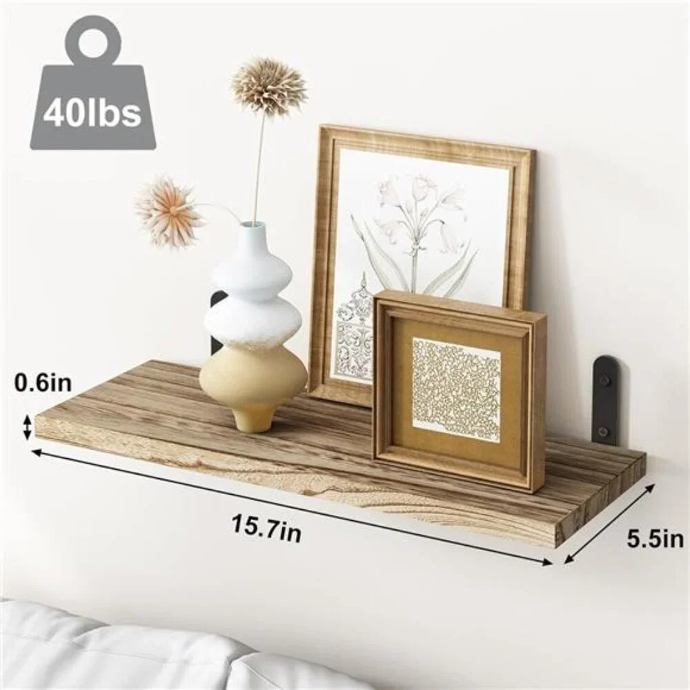 Wood Floating Shelves - Set of 6, Rustic Brown - Wall Mounted, Farmhouse Shelf